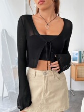 W 55278L U Neck Lace Hem Vest Cardigan Set �nϵ��߅�������b