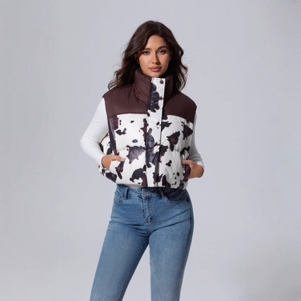 European Station Winter New Women's down Vest Loose Fit Petite Design Cow Pattern Puffer Jacket