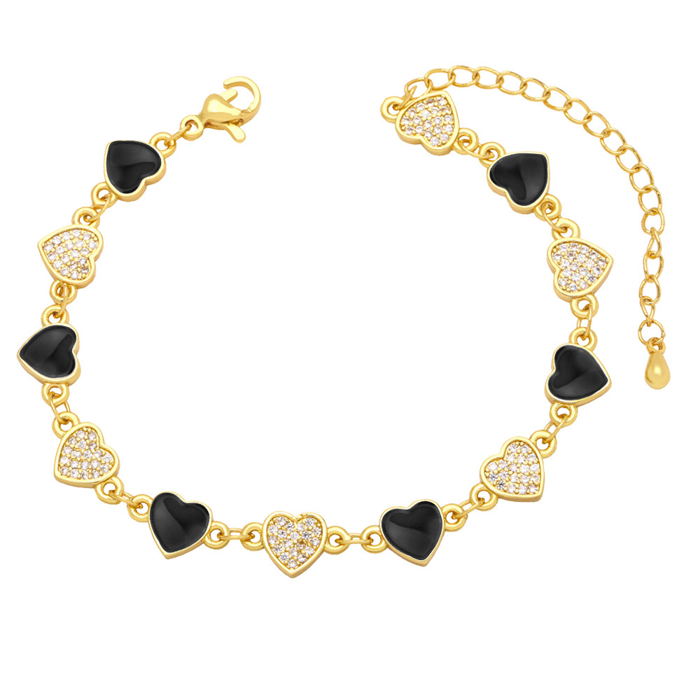 Fashion Copper Heart shape Bracelet Enamel Zircon Copper Bracelets