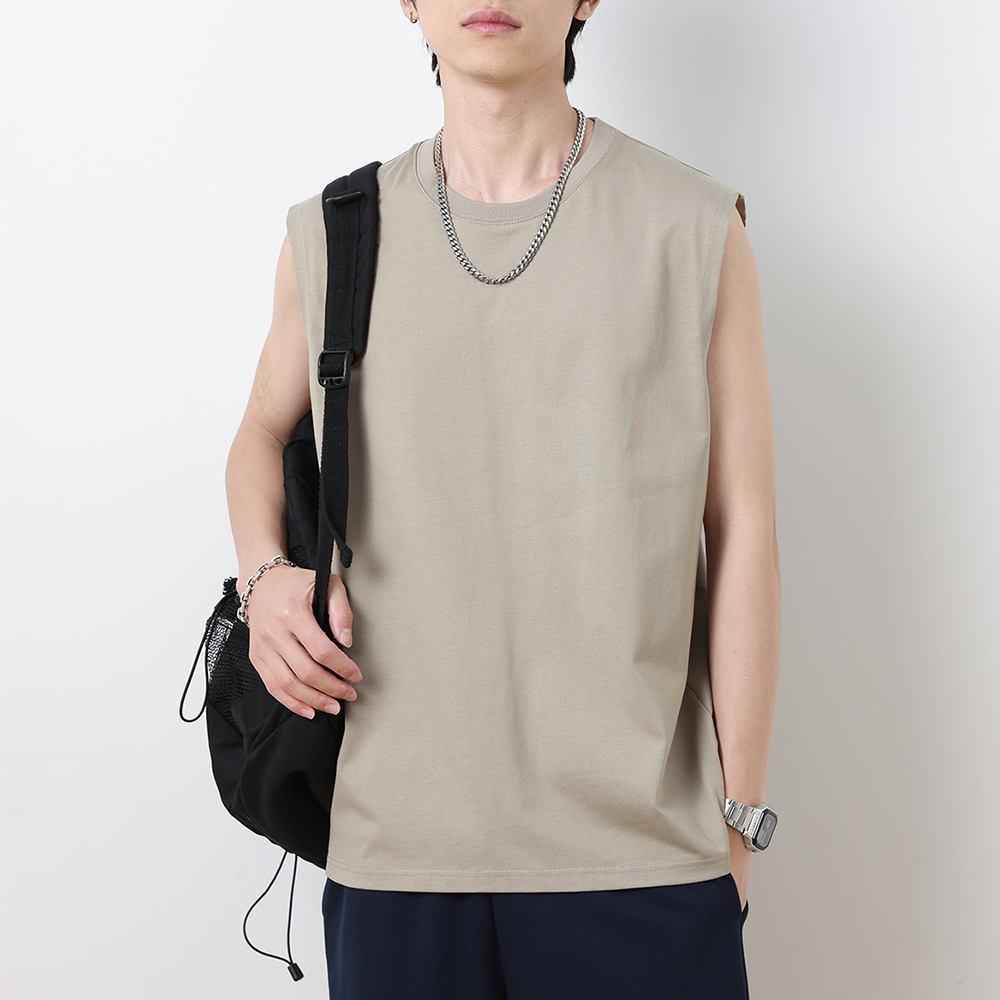 Pure Cotton Vest Men's White Outer Wear Bottoming Shirt Sports Fitness Hurdle Basketball Vest Cut Sleeves Wide Shoulder Sleeveless T-Shirt