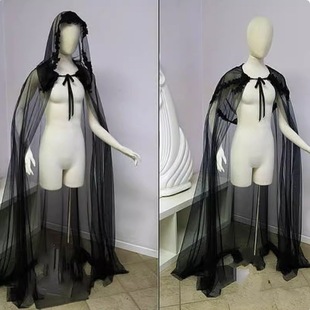 European and American Long Single Layer Hooded Lace Mesh Trailing Shawl Bride Wedding Dress Witch Cloak Accessories