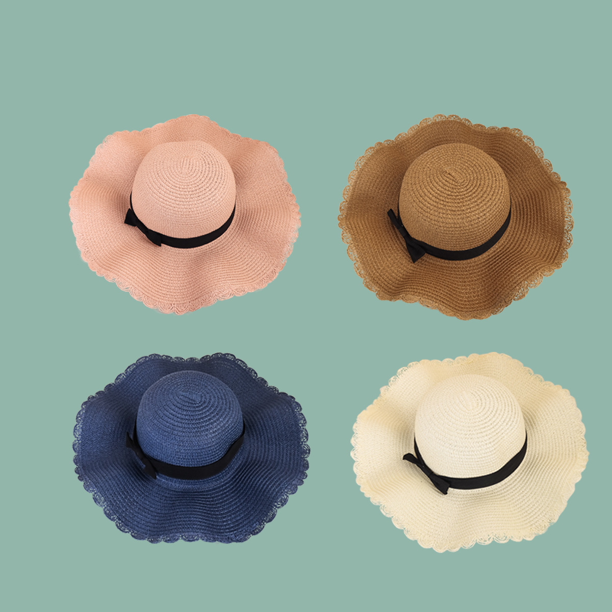 Korean Fashion Bowknot Wave Side Shade Straw Hat display picture 18