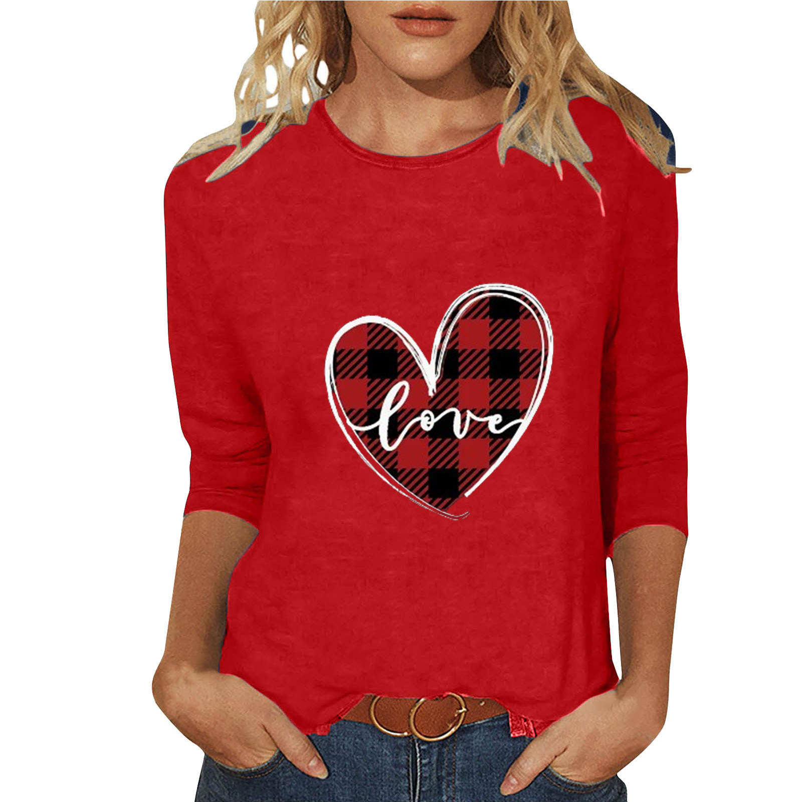 Women's T-shirt 3/4 Length Sleeve T-shirts Casual Basic Letter Heart Shape display picture 18