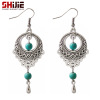 Fashionable ethnic retro silver turquoise earrings, accessory, European style, boho style, ethnic style