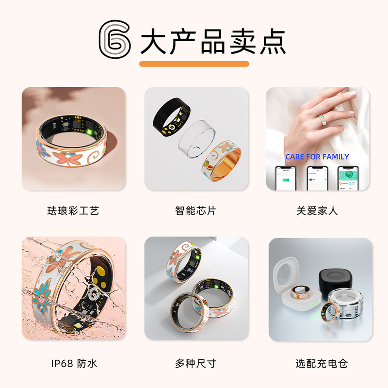 珐琅彩R18M智能戒指心率血氧睡眠运动计步健康关爱蓝牙指环|undefined