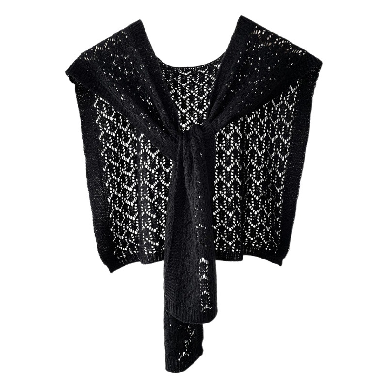 Nuevo chal de punto hueco para mujer de estilo coreano todo partido Oficina habitación con aire acondicionado camisa anudada de color sólido chaleco pequeño