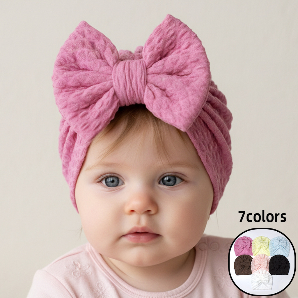 Cute children's thin solid color soft hat with bow