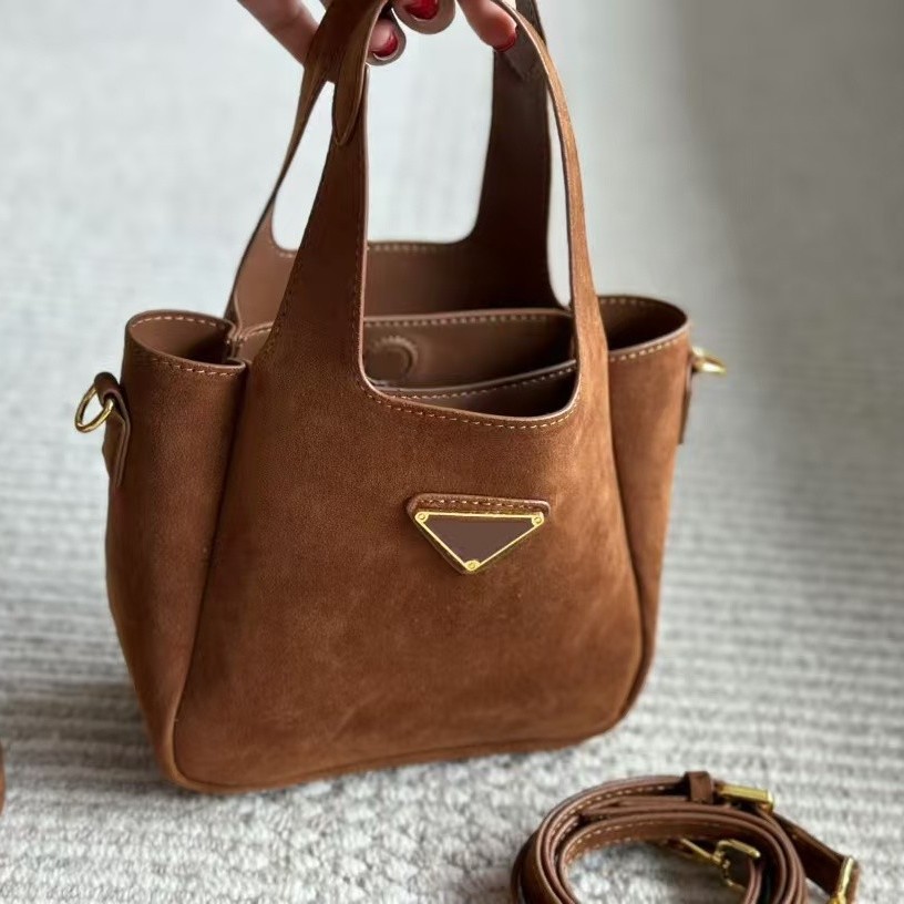 Commuter Suede Vintage Market Bag Frosted Leather Bucket Bag Handheld Tote High-End Niche Crossbody Bag For Women