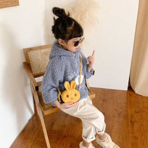 Autumn and Winter Plush Bunny Children's Crossbody Bag Cute Girls Shoulder Bag Lambswool Toddler Coin Purse