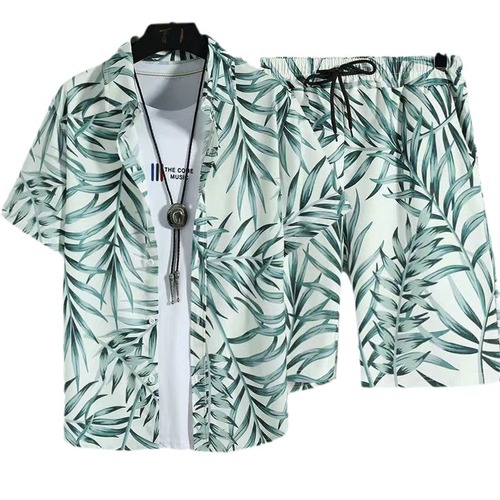 Men's Casual Set, Quick-Drying Hawaiian Beach Set, Men's Short-Sleeve Flower Shirt and Beach Shorts, Couple's Matching Two-Piece Set