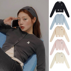 韓国RRニットシンプル刺繍ショートスリムギャルカーディガン