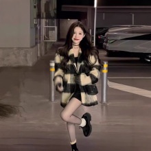 格子毛呢西装外套女2024秋冬季新款韩宽松加厚小个子显瘦呢子大衣
