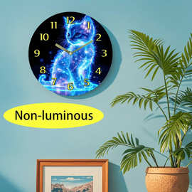 跨境爆款猫咪静音挂钟独特装饰木质钟表客厅jit代发壁钟创意钟表