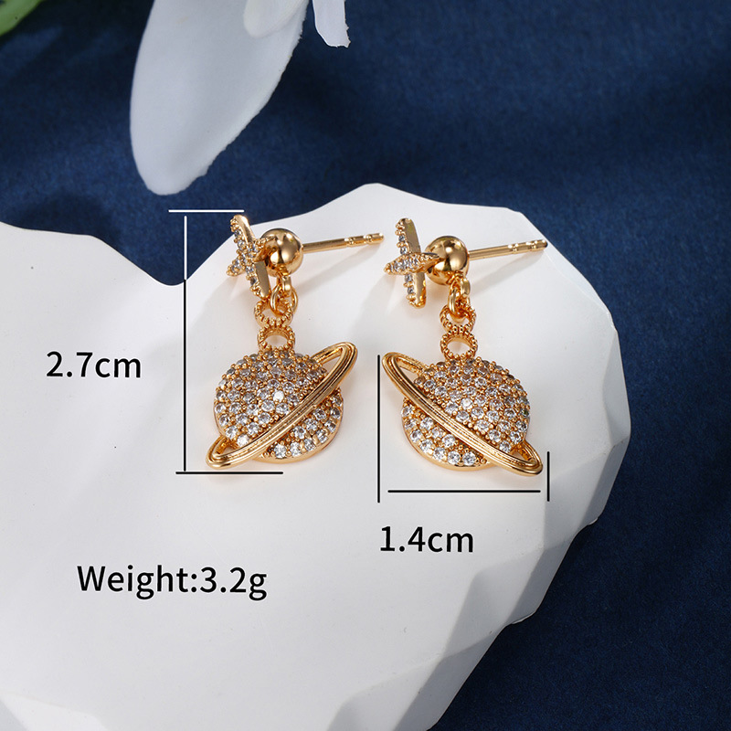 Xuping joyas de moda europea y americana nuevos pendientes personalidad simple planeta Saturno micro joyas de orejas de piedra al por mayor