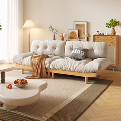 Japanese solid wood cloud sofa three-seat log wabi-sabi style fabric sofa living room small apartment technology cloth internet celebrity