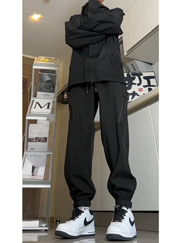 Black Combat Trousers for Men - Autumn Velcro Ankle Sports Pants - American Casual Style Functional Mountaineering Work Trousers