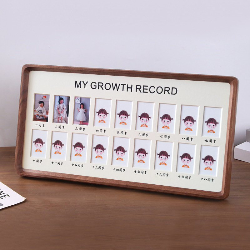 Solid Wood Mortise and Tenon Wholesale Children's Growth Record Photo Frame Campus Time Commemorative Baby 2inch Id Photo 1 to 18 Years Old