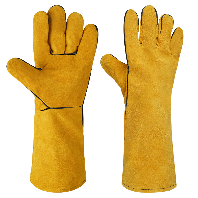 40cm extendidos guantes de soldadura, piel de vaca especial para la protección laboral y soldadura, resistente a altas temperaturas anti-escaldado de doble capa resistente al desgaste espesado