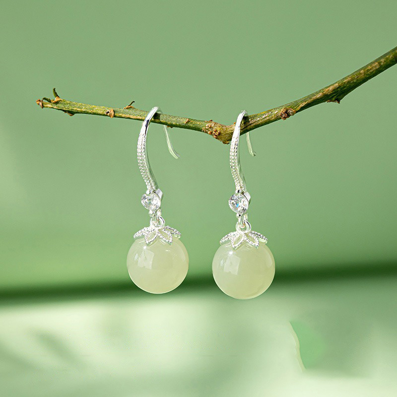 모조 Hetian Jade 10mm 클리어 워터 그린 S925 스털링 실버