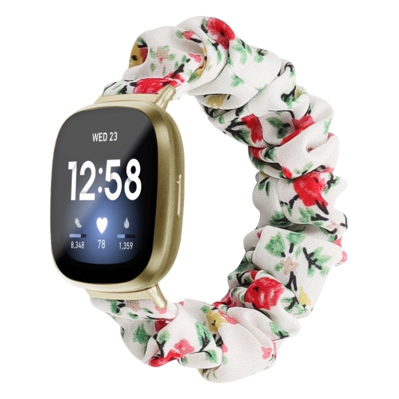 Adecuado para Fitbit Versa3 correa de intestino grueso poliéster elástico tela impresa banda de pelo correa elástica
