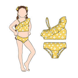 欧美精品店婴幼儿童装外贸批发黄色小花女孩新款夏季泳衣套装