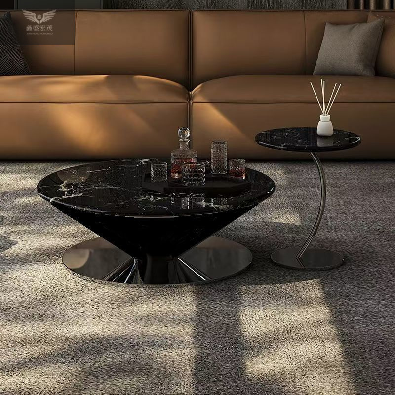 Mesa de centro flotante de mármol, hogar redondo, sala de estar simple italiana, combinación de mesa de centro OVNI de acero inoxidable de lujo ligero moderno