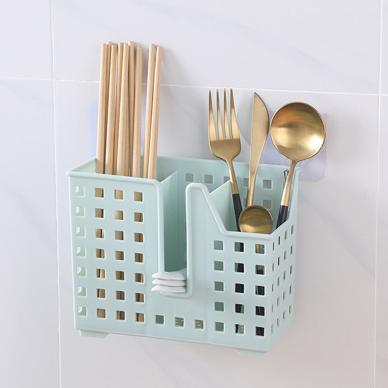 Jaula de palillos multipropósito colgante de cocina simple caja de almacenamiento de cubiertos sin clavos pegada en la pared tipo palillos de drenaje