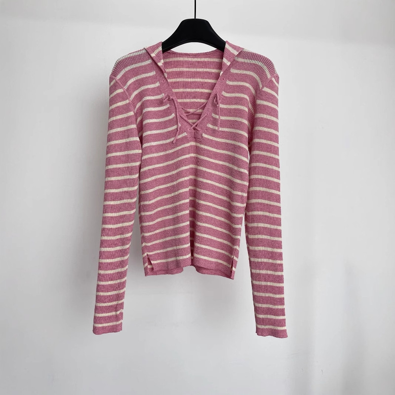 Nanyou Haute Couture 25 Spring/Summer New Classic Striped Navy Collar Tie-Up Half-Open Chest Versatile Knitwear