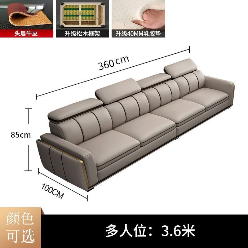 Sofá de cuero de piel de vaca de primera capa de lujo ligero italiano sala de estar apartamento grande y pequeño en línea recta combinación de chaise sofá de cuero para el hogar