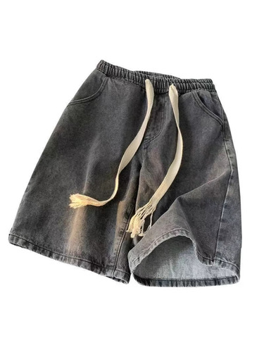 American light blue denim shorts, men's summer thin large size casual mid-length pants, straight loose fashion brand quarter pants