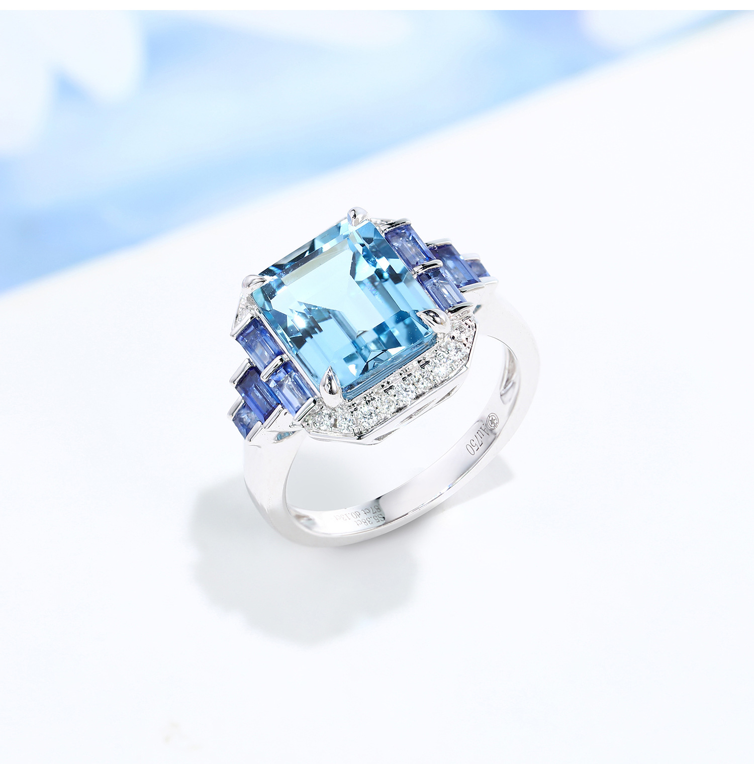 Aurora azul joyería fina imitación Topacio aguamarina anillo colgante de lujo princesa diamante cuadrado colorido tesoro traje mujeres