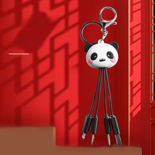 Cartoon Panda 1-3 Data Cable Cute Keychain National Trend Panda 3-in-1 Fast Charging Phone Charging Cable