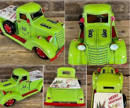 跨境圣诞节绿色圣诞卡车装饰品摆件树脂工艺品家居装饰艺术创意