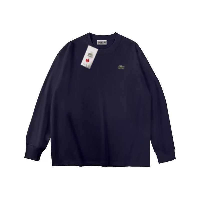 100% Pure Cotton Crocodile T-Shirt Long-Sleeve Base Shirt Embroidered Solid Color Autumn and Winter New Round Neck Versatile Loose Top Trendy