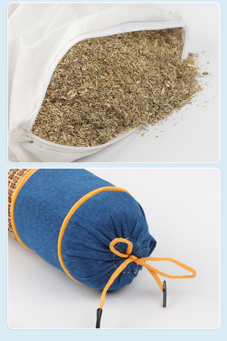 Mugwort Cooling Pillow Ai Cao Lian Ti Zhen Summer Sleep Pillow with Rattan Mat Cover for Neck Support details