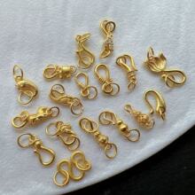 s925纯银古法银镀24K金S扣DIY手链项链结尾扣头饰品配件批发价