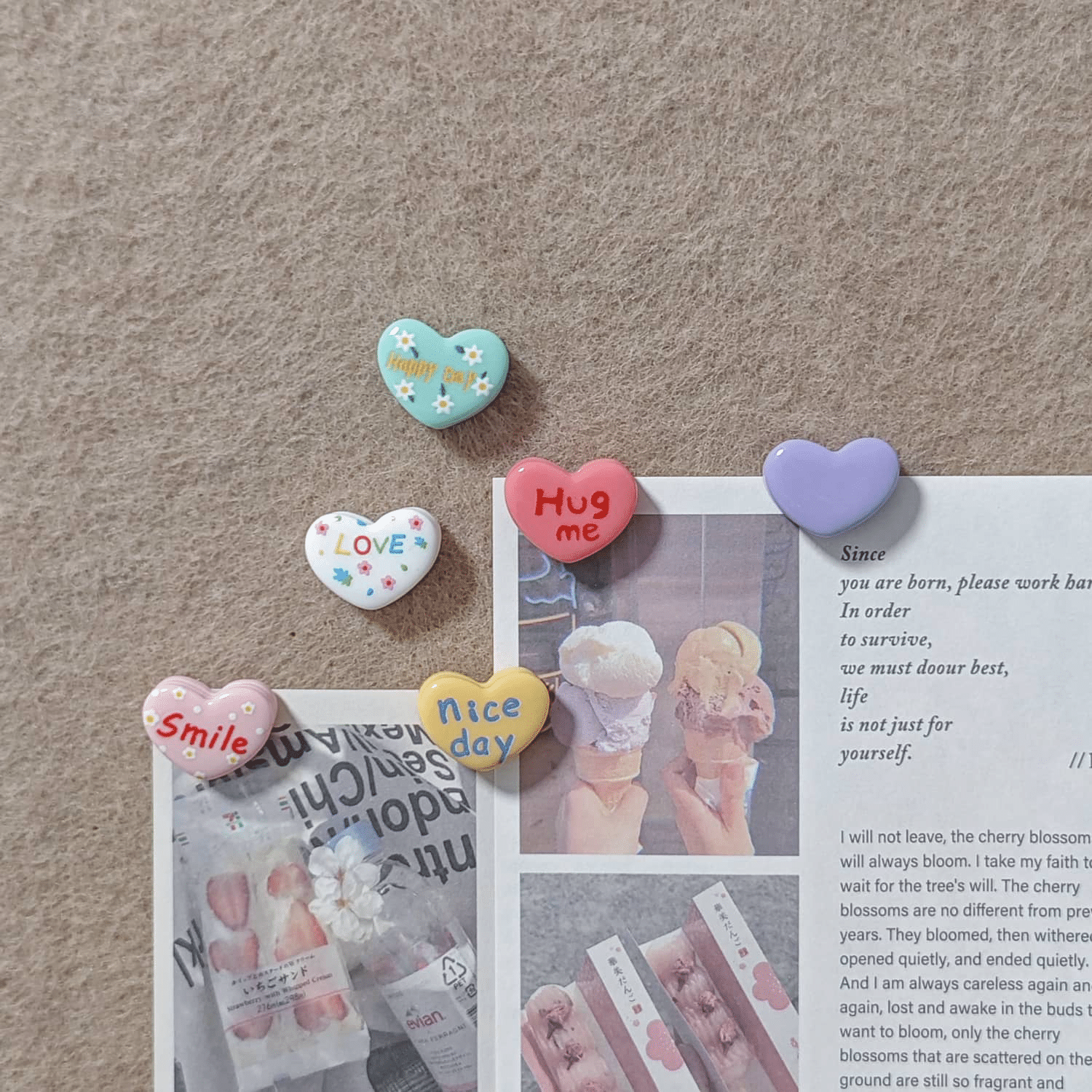 ⇛ Colorful Heart Thumbtacks English Macaron Cute Creative Handmade Felt Photo Wall Large Head Thumbtacks Ins