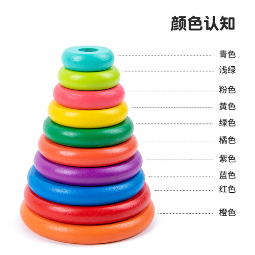 Children's wooden early education ten-story Tower of Hanoi teaching aids rainbow building blocks Jenga primary school students educational toys wholesale