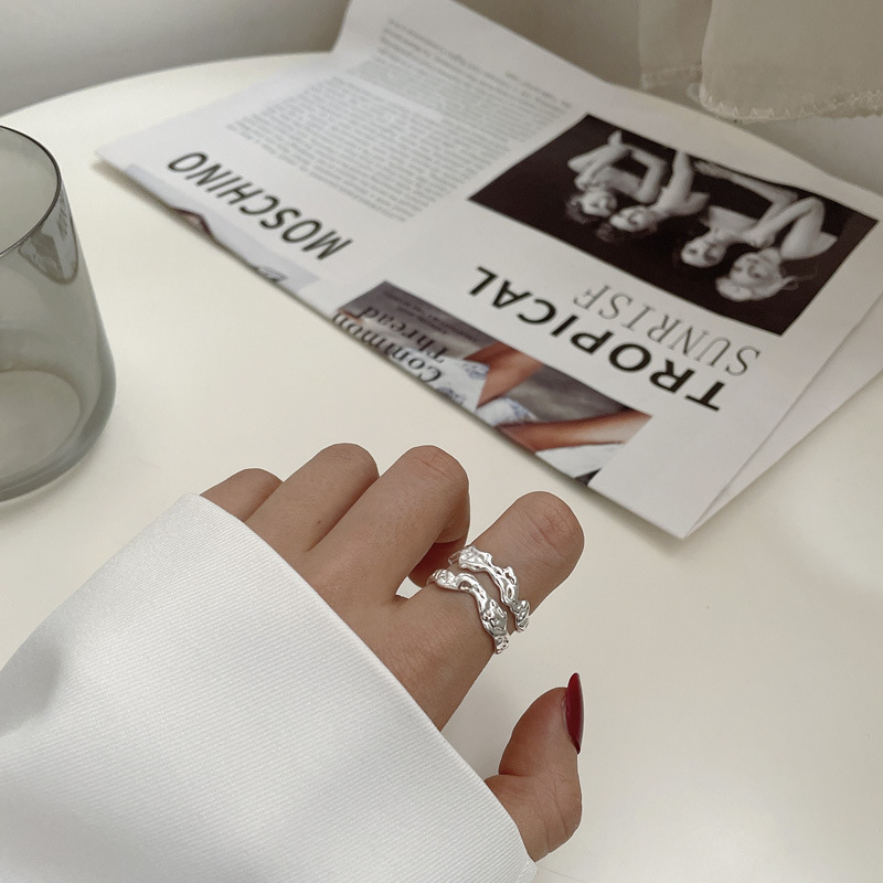 Korean simple personality retro double line S925 silver ring wholesale