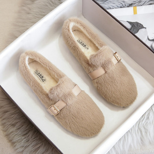 Mao Mao Shoes Women's Outfit Autumn and Winter New Arrival Mink Wool Warm fleece-lined Thick Sole Cotton Shoes Slip-on Shoes
