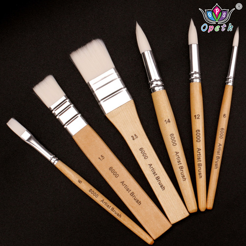 Cross-border 6-piece wooden pole combination oil paint brush set short pole watercolor gouache acrylic paint painting brush brush