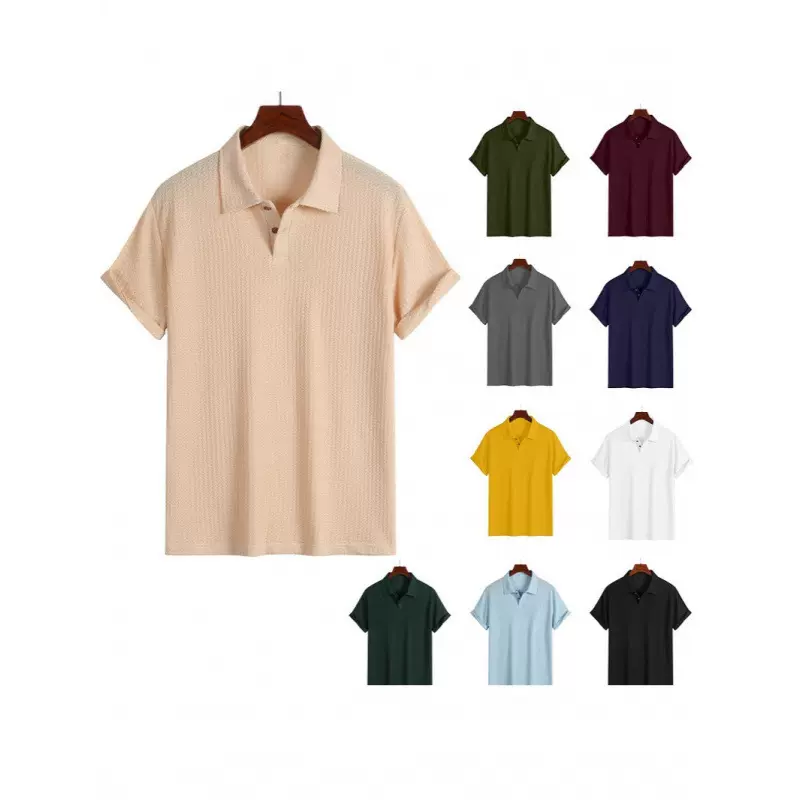 欧美跨境外贸男士上衣翻领菱格针织休闲宽松短袖衬衫男装polo杉