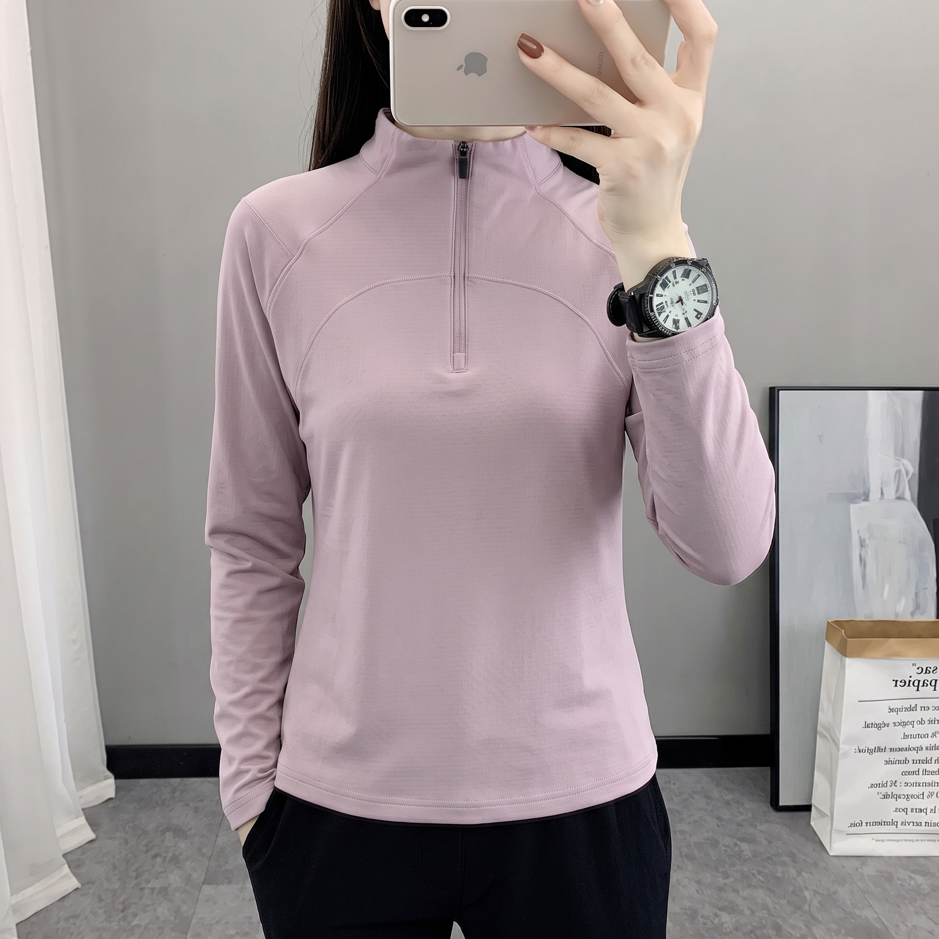 Women's outdoor sports fleece jacket, long-sleeve T-shirt, thermal clothing, fleece base layer shirt for mountaineering and hiking in winter