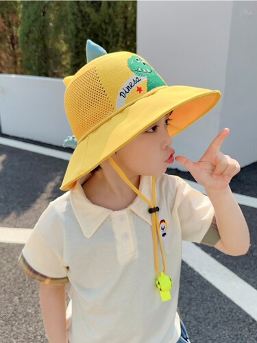 Children's Sun Hat Summer Unisex Kids Large Brim Sun Hat Baby Cartoon Mesh Sunshade Hat Fisherman Hat AA