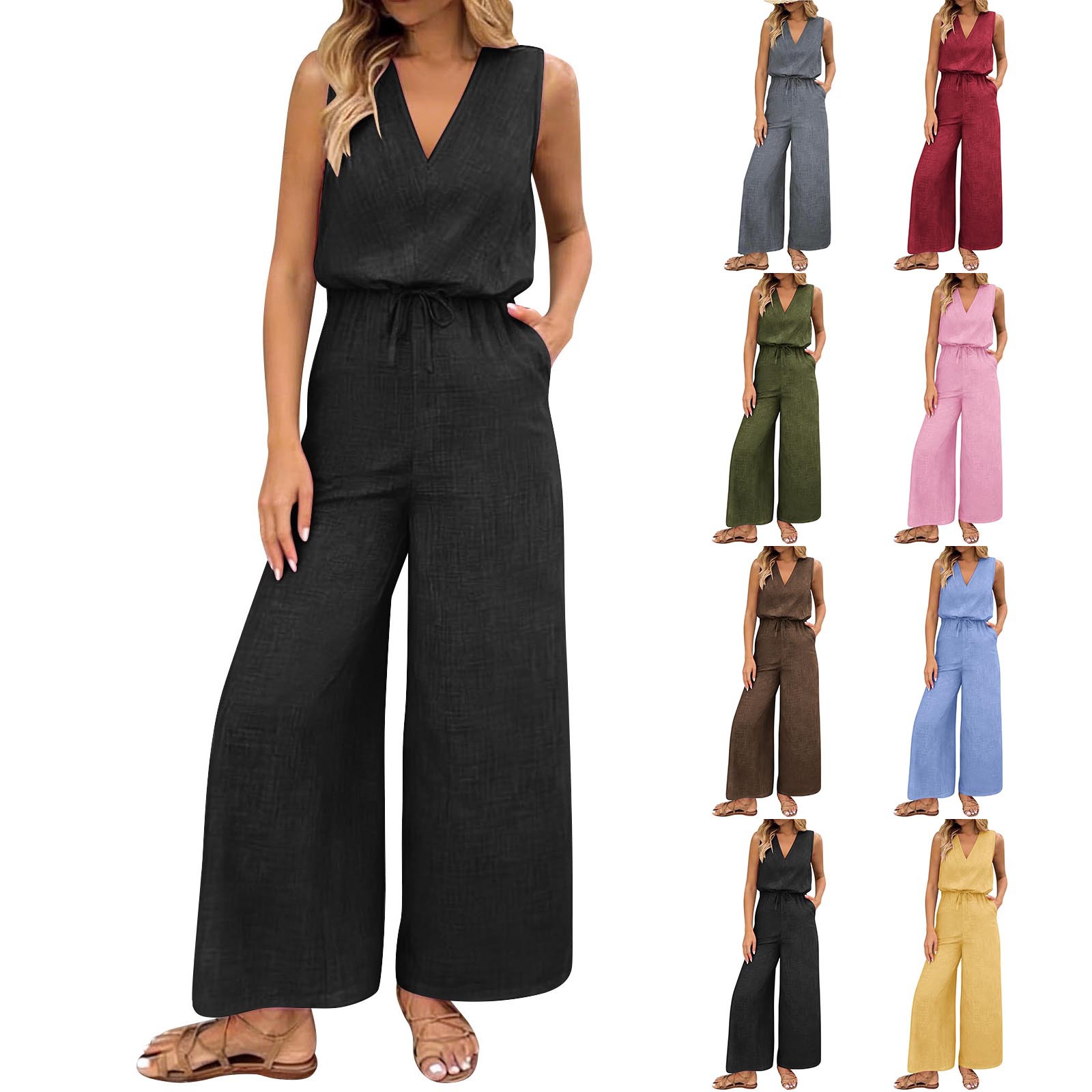2026 verano nuevo comercio exterior transfronterizo de Europa y América fuente de tejido de color sólido temperamento de moda sin mangas pantalones de mujer monje