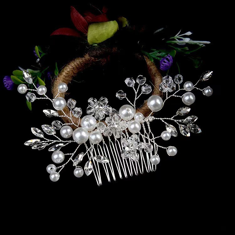 花嫁の頭飾り真珠の水ドリルは欧米の手作りの髪飾りに嵌め込まれた水晶髪櫛のウェディングアクセサリーを挿します。|undefined