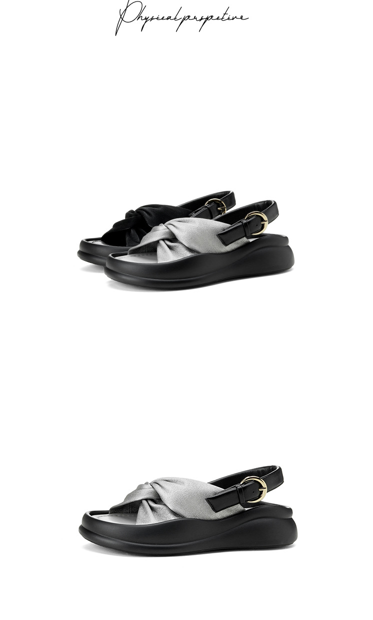 Dép sandal nữ quai chữ V satin phong cách Trung Quốc, đế dày tăng chiều cao, thoải mái đa năng — đen, bạc chi tiết 14