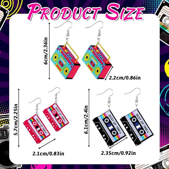 1970S and 1980S Neon Fashion Personalized Acrylic Earrings Retro Art Style 1970S and 1980S Neon Fashion Personalized Acrylic Earrings Retro Art Style