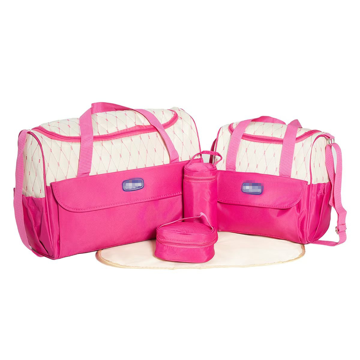 Conjunto de Cinco Piezas de Bolsa Maternal Acolchada con Diseño de Cuadros, Bolsa Maternal Multifuncional de Gran Capacidad para Guardar Pañales, de Hombro o Cruzada