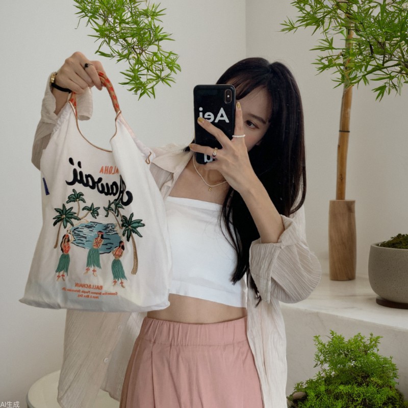 24271 red sol serie nicho bordado bolsa de compras bolso de nylon estudiante bolsa de hombro bolsa de almuerzo de protección del medio ambiente